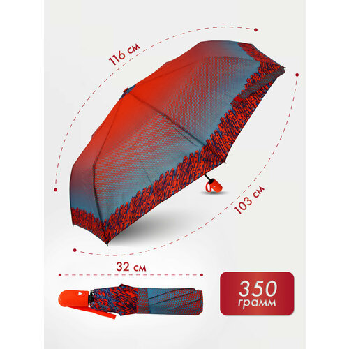 фото Зонт rainbrella, полуавтомат, 3 сложения, купол 103 см., 8 спиц, система «антиветер», чехол в комплекте, для женщин, красный, голубой