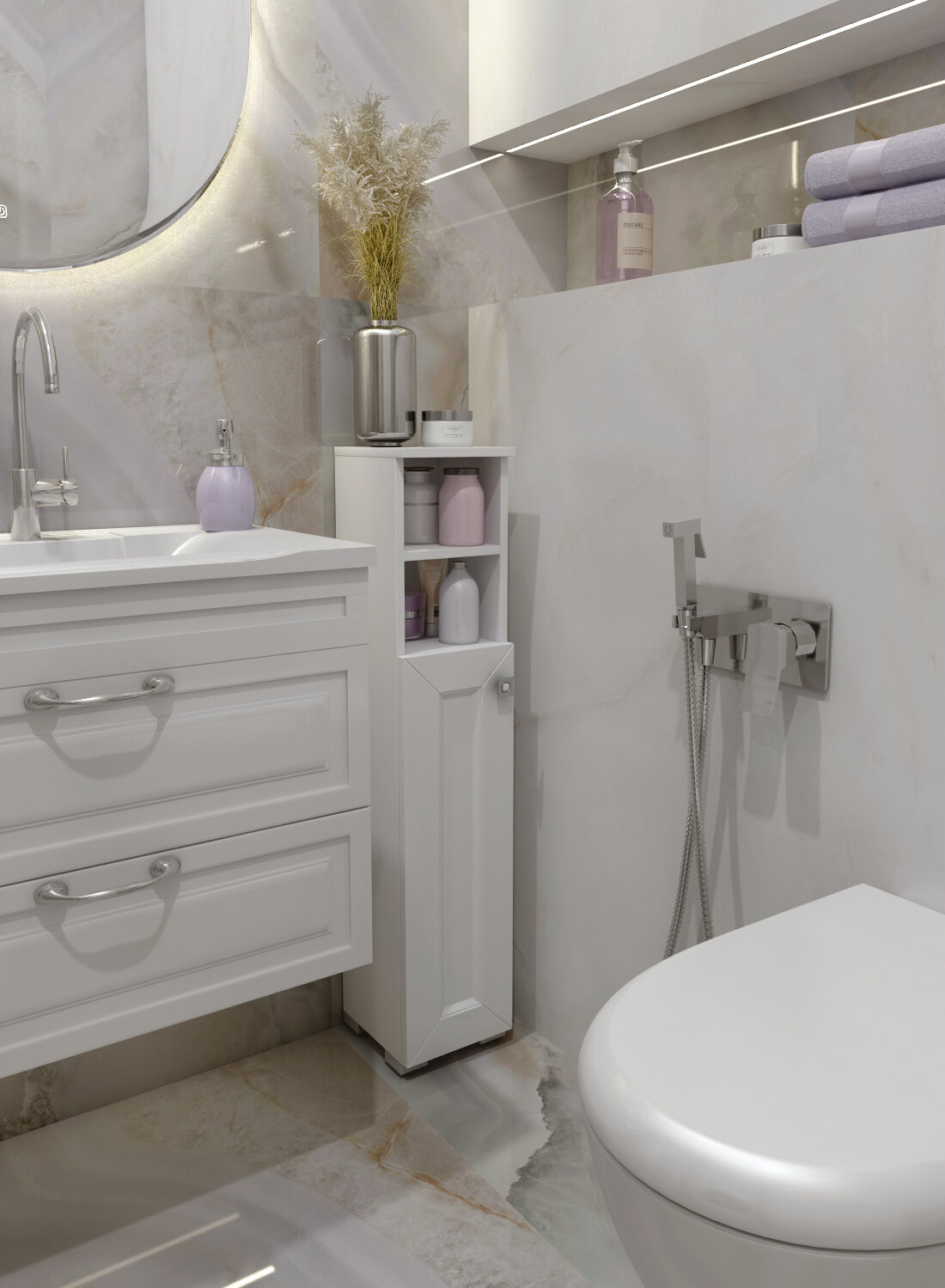 Шкаф для ванной комнаты, REGENT style, ШТГранд 2н, белый, универсальный, 95*20*19