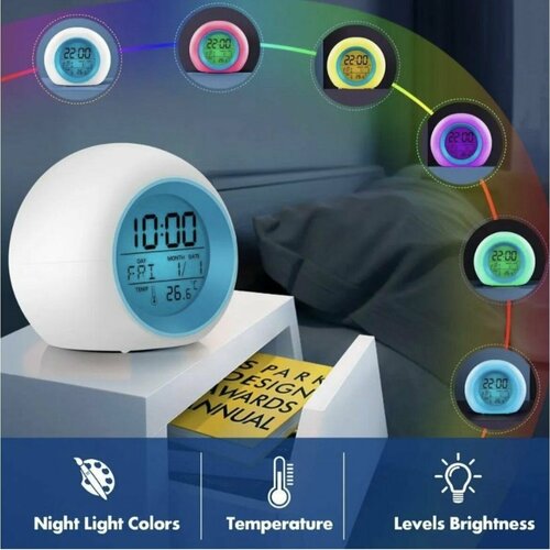 Электронные круглые настольные музыкальные цифровые часы-будильник в виде шара синий 699₽