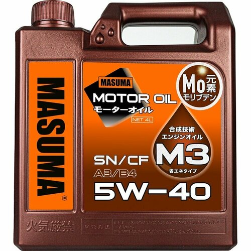 Масло моторное Masuma Motor Oil M3 5w40 полусинтетическое API SNCF ACEA A3B4 универсальное 4л арт M-3013E 3329₽