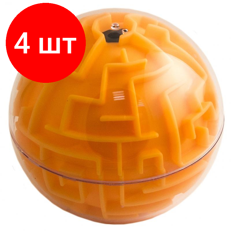 Комплект 4 штук, Головоломка лабиринт Сфера оранжевая, эврика, 98721