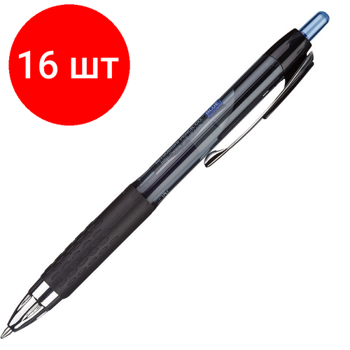 Комплект 16 штук, Ручка гелевая автомат. Uni Signo 0.4мм синий UMN-207, манж