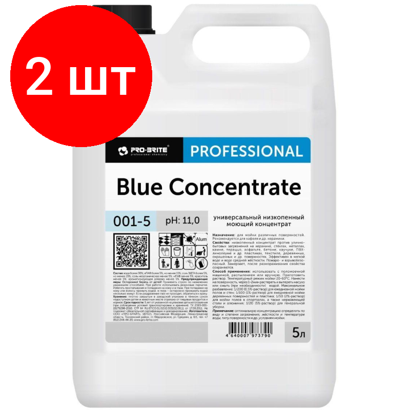 Комплект 2 штук, Профхим д/руч.мытья пола щел д/керам.плитки Pro-Brite/Blue Concentrate,5л