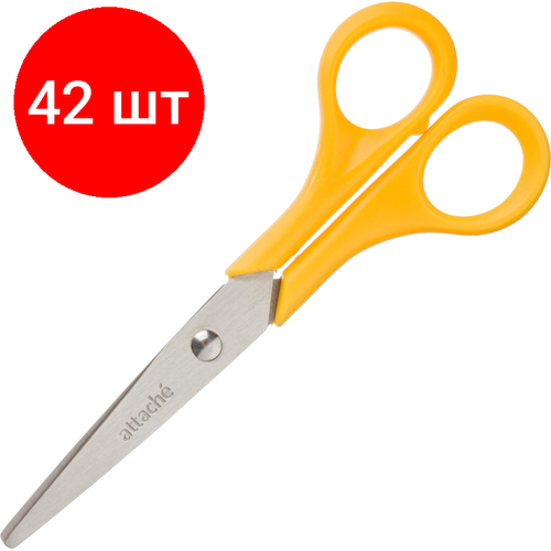 Комплект 42 штук, Ножницы Attache 150 мм с пластиковыми ручками, цвет желтый