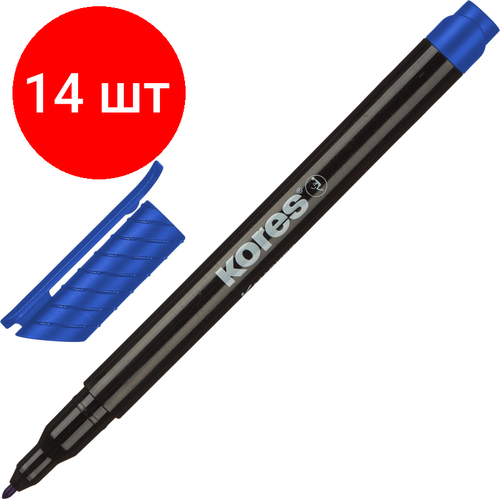 Комплект 14 штук, Маркер перманентный KORES синий 1 мм маркер перманентный kores черный толщина линии 1 мм