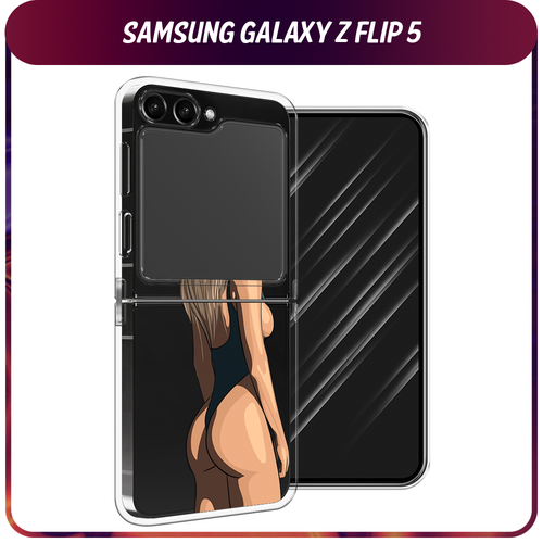силиконовый чехол цветы ван гога на samsung galaxy z flip самсунг галакси зет флип Силиконовый чехол на Samsung Galaxy Z Flip 5 / Самсунг Z Flip 5 Девушка в черном купальнике, прозрачный