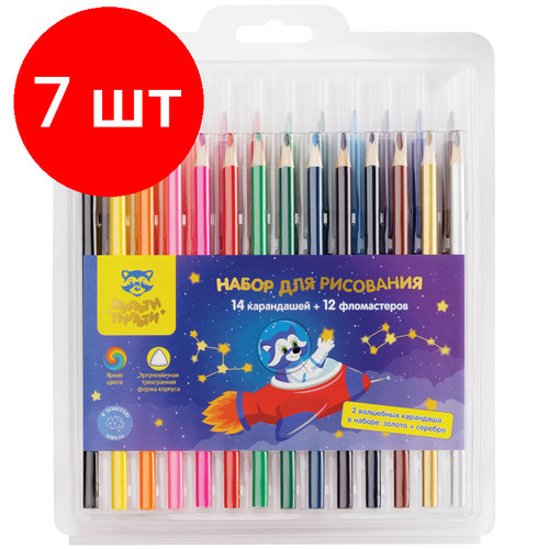 Комплект 7 шт Набор для рисования Мульти-Пульти 12 фломастеров14 карандашей пласт футляр 3434₽