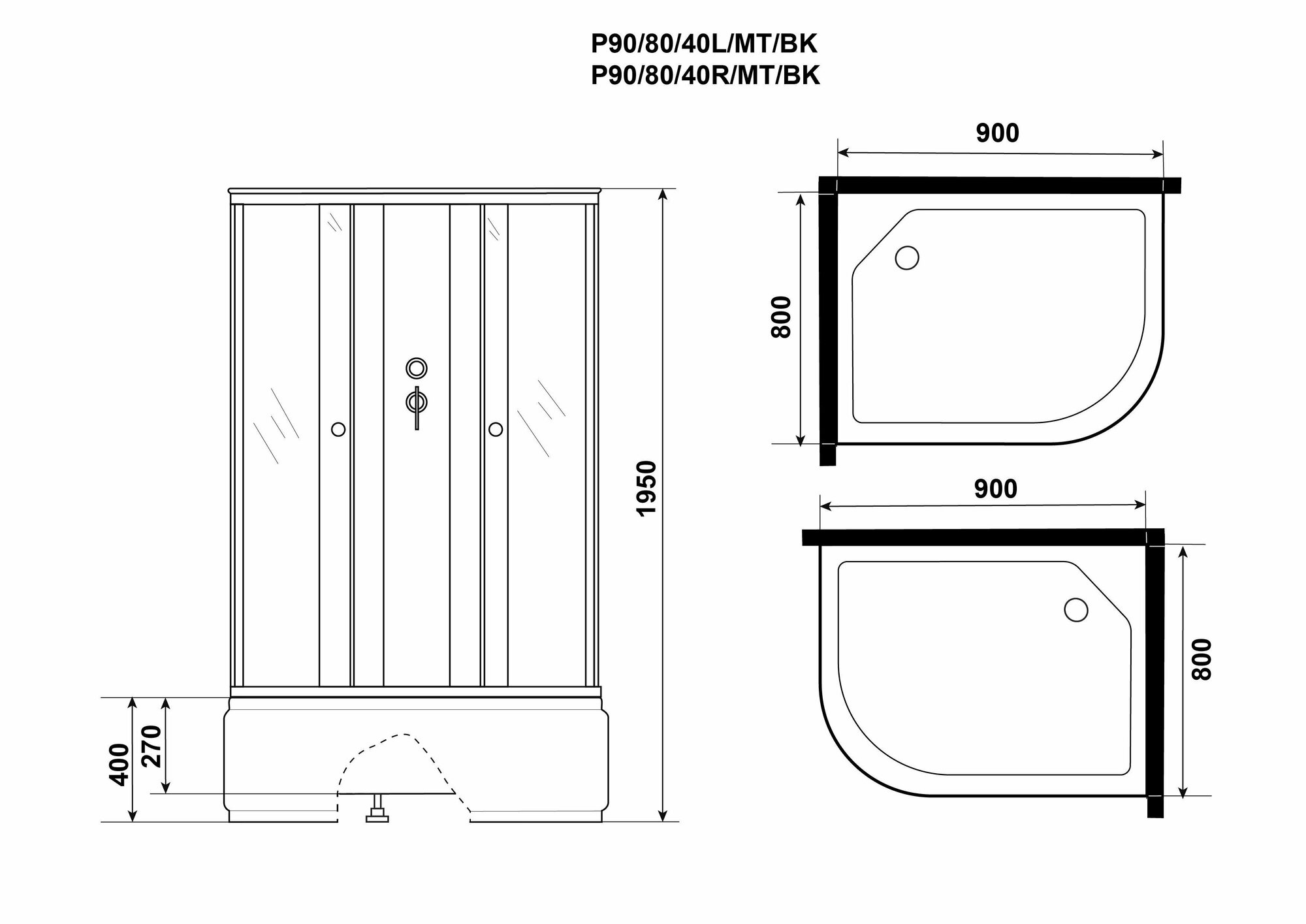 Душевая кабина Niagara Promo 90x80 P90/80/40L/MT/BK стекло матовое, профиль белый