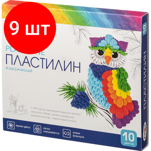 Комплект 9 наб, Пластилин классический Гамма Классический, 10 цв,200г, со стеком,281032