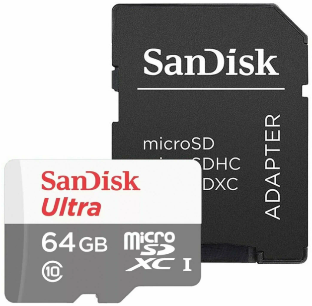 Карта памяти SanDisk microSDXC 64 ГБ Class 10, UHS-I, R 100 МБ/с, адаптер на SD, SDSQUNR-064G-GN3MA