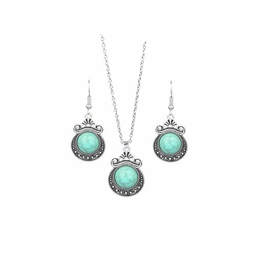 фото Комплект бижутерии комплект украшений бижутерия 3 в 1 серьги и подвеска ,комплект украшений серебро , комплекты украшений, комплект подвеска и серьги, набор подвеска и серьги серебро ,подвеска и серьги под золото., искусственный камень, бирюза, серебряный, бирюзовый нет бренда