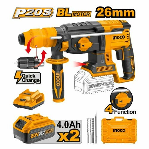 Перфоратор аккумуляторный CRHLI202289 BL 20B 2 АКБ 4 Ач ЗУ кейс INGCO INDUSTRIAL 21200₽