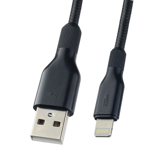 Плоский мультимедийный кабель для iPhone, USB - 8 PIN (Lightning), силикон, черный, длина 1 м, бокс (I4318) perfeo кабель для iphone usb 8 pin lightning черный длина 1 м i4303