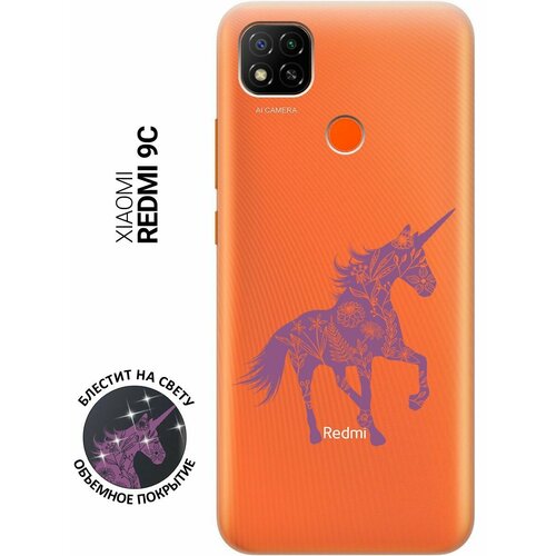 Силиконовый чехол на Xiaomi Redmi 9C, Сяоми Редми 9С с 3D принтом Floral Unicorn прозрачный чехол книжка на xiaomi redmi 9c сяоми редми 9с с 3d принтом floral unicorn золотистый