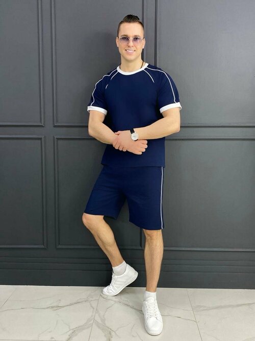 Костюм Jools Fashion летний спортивный с шортами для занятия спортом, размер 50, синий