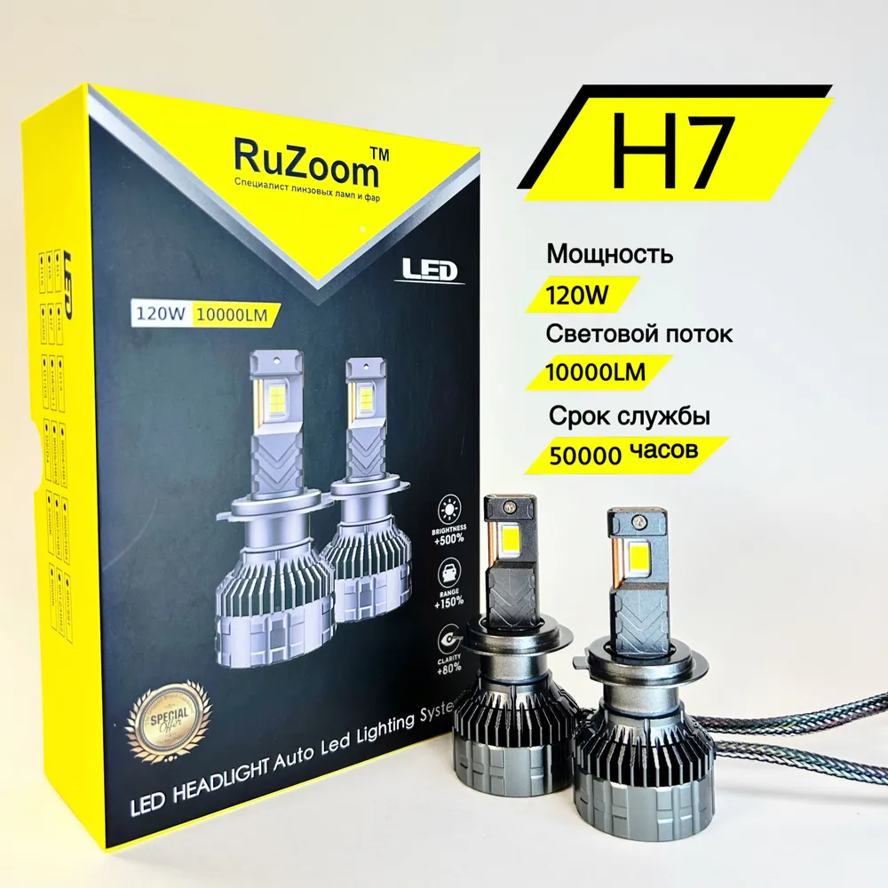 Светодиодные лампы LED RuZoom P130 H7 120W, комплект 2 шт.