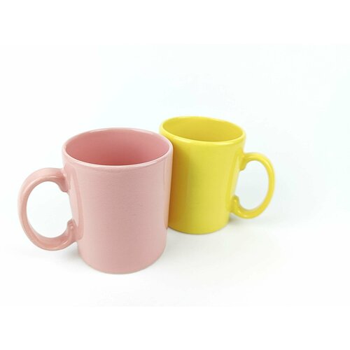 Керамические кружки 320 мл 2 штуки желтая розовая цилиндрической формы 749₽