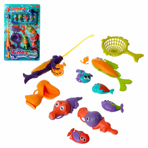 Рыбалка «Волна океана», 8 рыбок, удочка, сачок, цвета микс рыбалка сундучок с червячками цвета микс