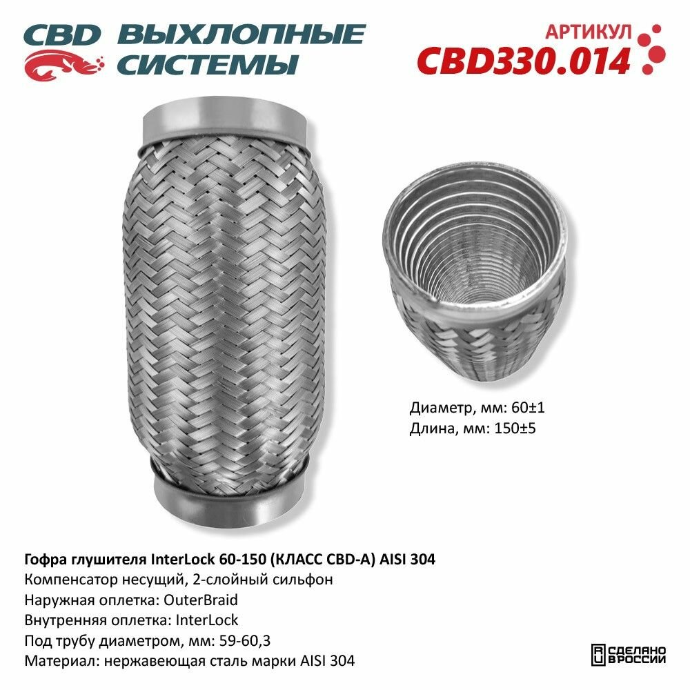 Гофра глушителя InterLock 60-150 (класс CBD-A) AISI 304. CBD330.014