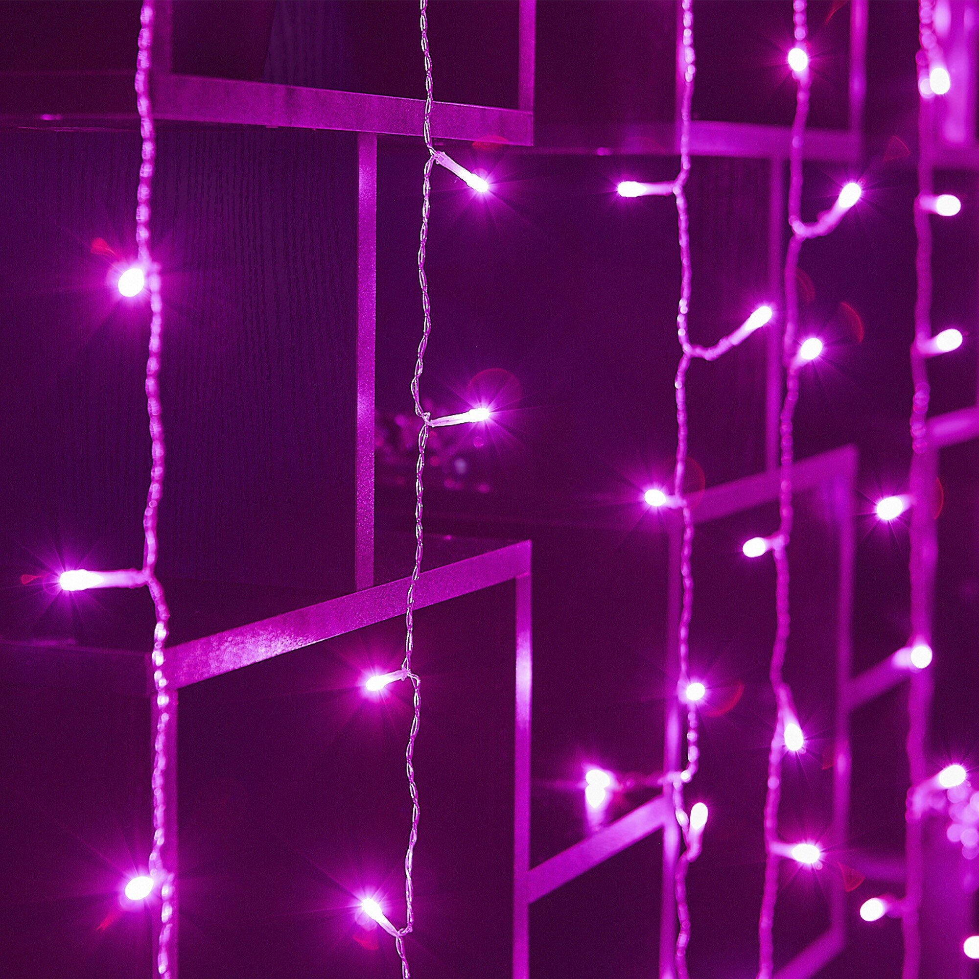 Гирлянда светодиодная занавес Uniel электрическая 3x2 м розовый свет 8 режимов 160 ламп цвет прозрачный - фото №4