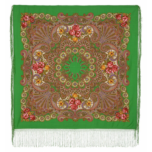 фото Платок павловопосадская платочная мануфактура,148х148 см, коричневый, зеленый