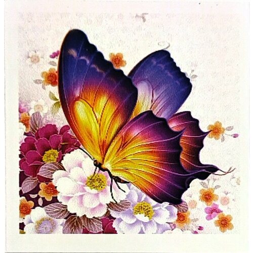 Алмазная мозаика 20*20см бабочка на цветке. Поп-арт детская без подрамника, частичная выкладка