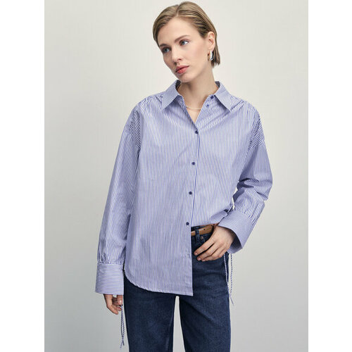 Блуза Zarina, размер S (RU 44)/170, синий графика мелкая рубашка zarina размер s ru 44 170 белый графика мелкая