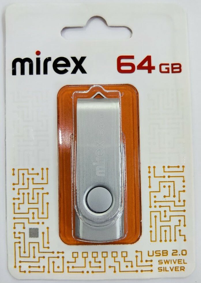 USB 64GB Mirex Swivel, USB 2.0, Серебристый