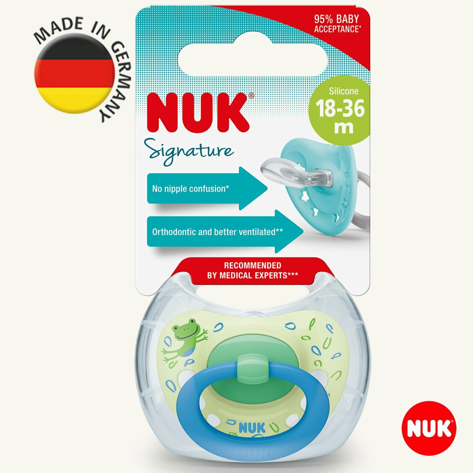 NUK SIGNATURE Силиконовая соска-пустышка для малышей 18-36 месяцев, 1 шт