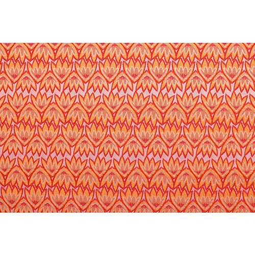Ткань Жаккард-стрейч красно-оранжево-белый с мелким узором «лилии», ш146см, 0,5 м