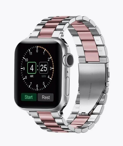 Блочный ремешок для Apple Watch 38-40-41 mm Series 1-9 SE / Сменный металлический браслет для смарт часов на застежке Эпл Вотч 38-41 мм