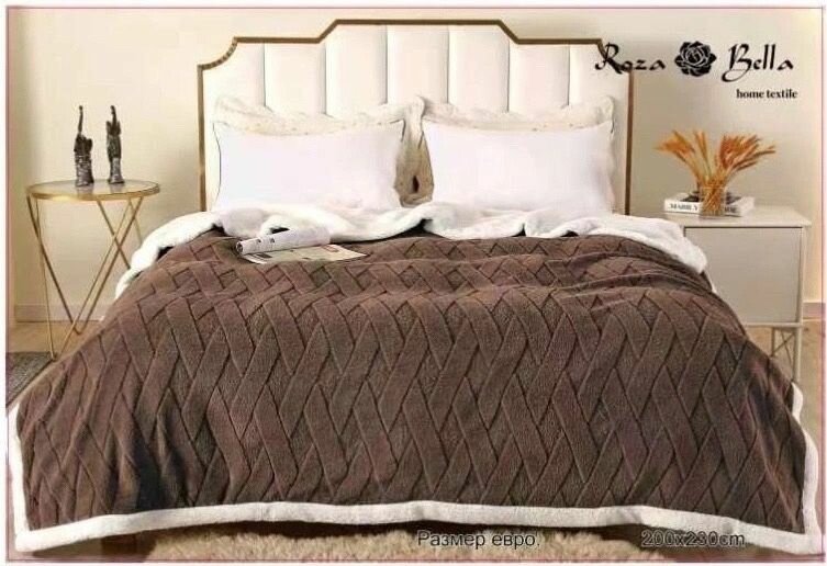 фото Плед 200x220 шерстяной теплый плюшевый из овечьей шерсти двухсторонний