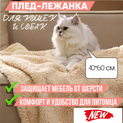 Мягкий плед-лежанка для собак и кошек Мохнатик , подстилка 40*60 см в лежанку, на диван, в поездку, бежевый
