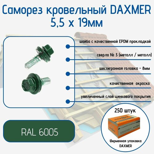 Саморез Daxmer 5,5х19 RAL 6005 (250 шт)