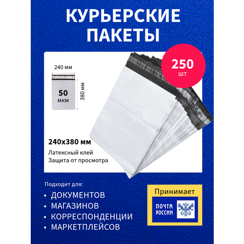 Курьер-пакет 240х380+40мм (50 мкм) 250 шт, упаковочный сейф-пакет без кармана