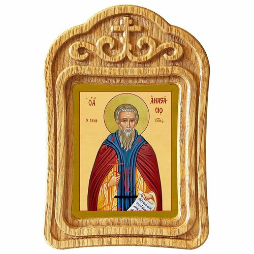 Святитель Анастасий I Синаит, патриарх Антиохийский, икона в резной деревянной рамке