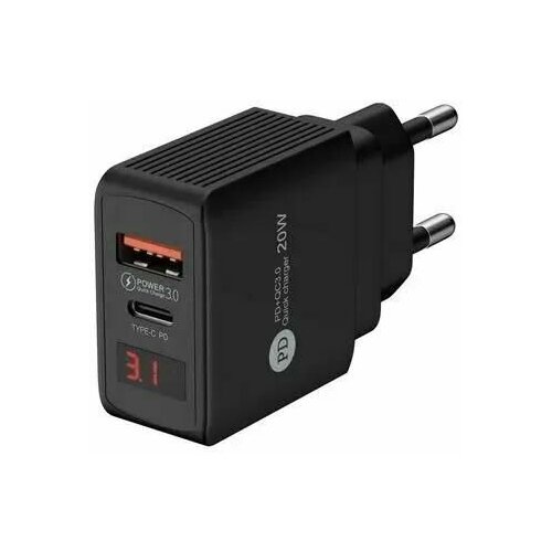 Сетевое зарядное устройство Wiiix UNNK-4-2-02-QCPD-B, USB-C + USB-A, 20Вт, 3A, черный