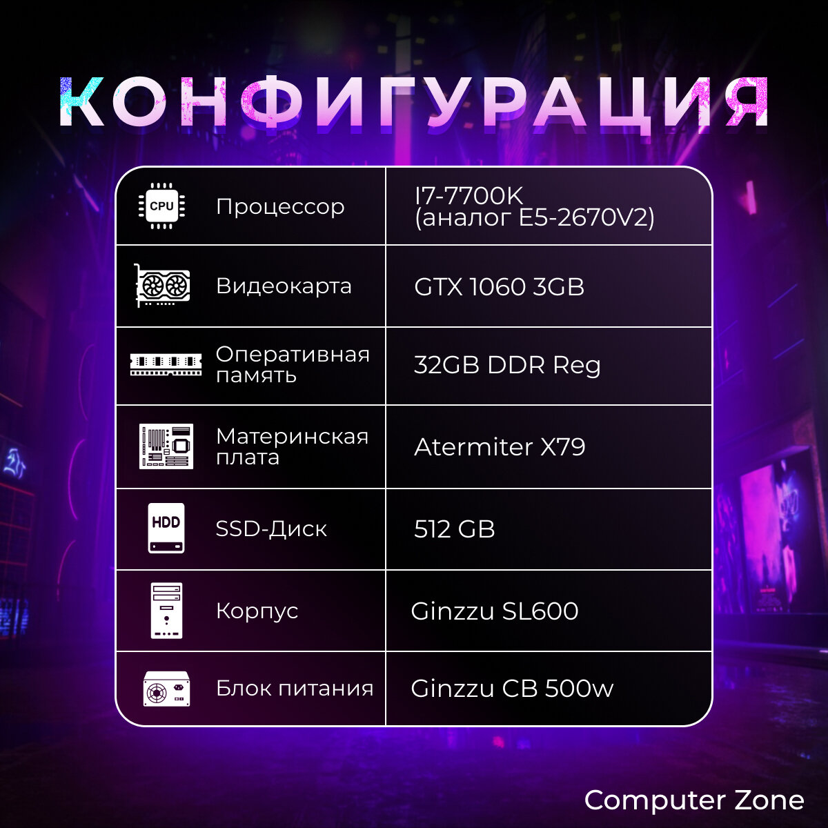 Мощный Игровой компьютер (Intel Core I7 8700T, NVIDIA GeForce GTX 1060, RAM 32 GB, SSD 512 GB, Windows 10 Pro)