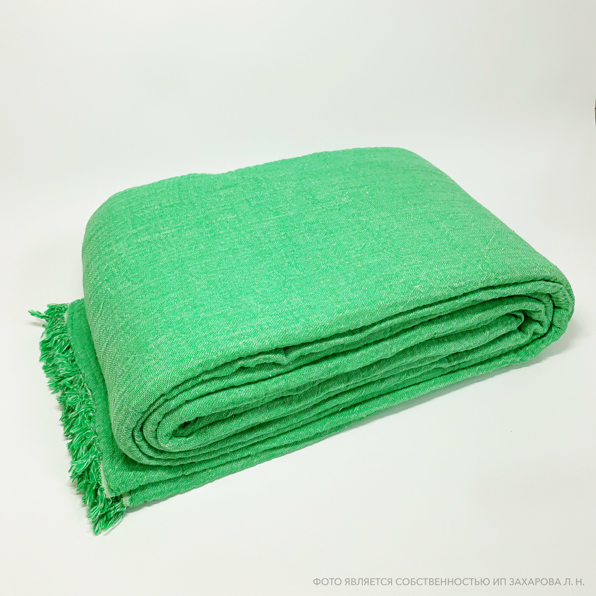 Плед муслиновый 240*260 для кровати, зеленый - фотография № 1