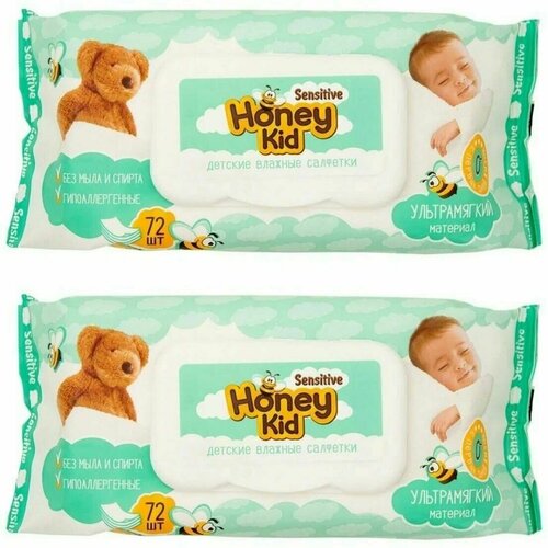 Салфетки детские Honey Kid Sensitive детские с клапаном 72шт