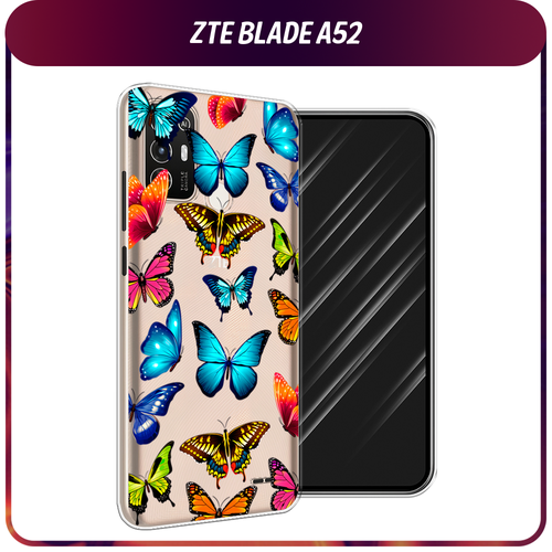 Силиконовый чехол на ZTE Blade A52 / ЗТЕ Блэйд А52 Разные бабочки, прозрачный