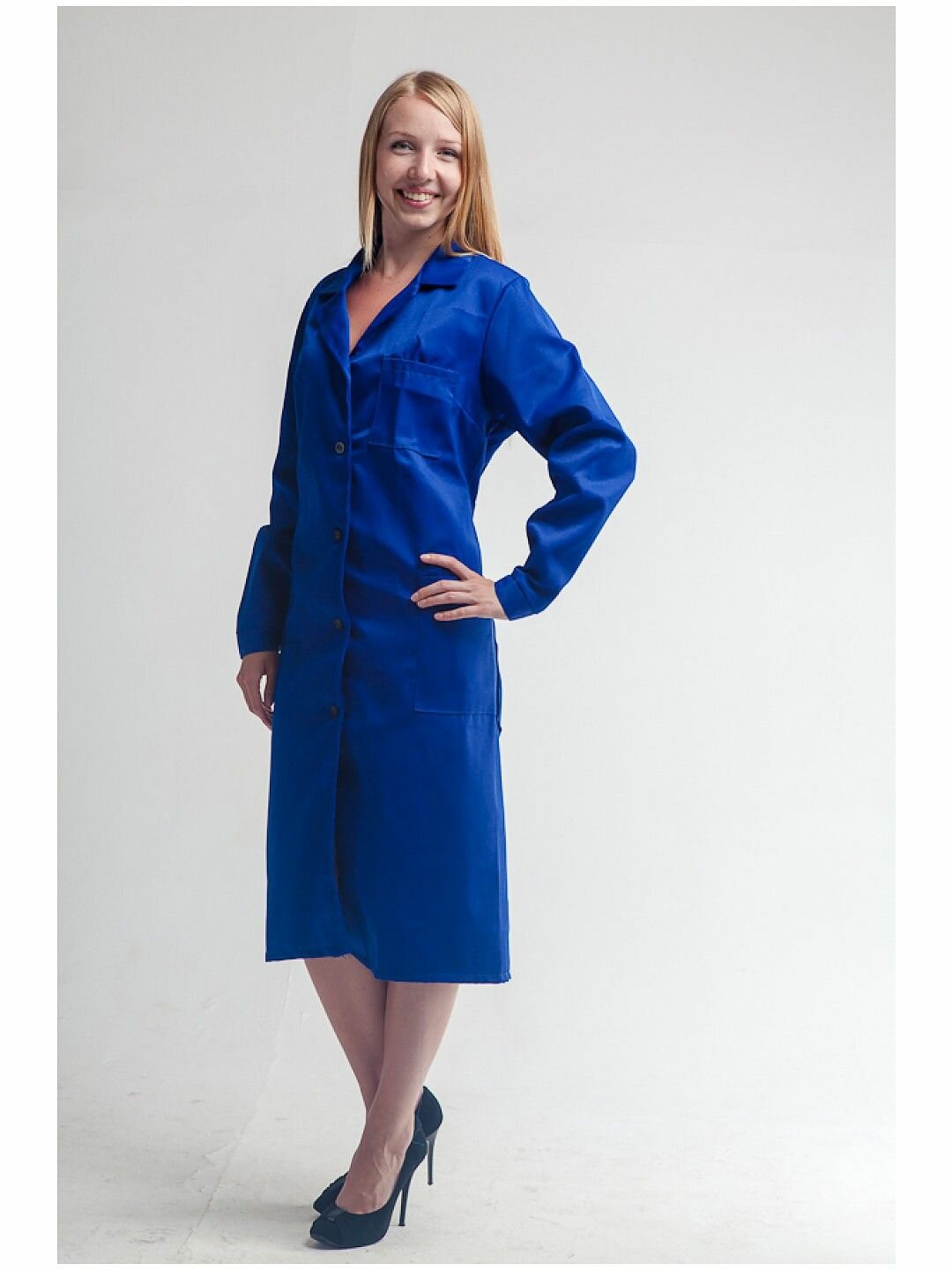 фото Халат рабочий женский васильковый