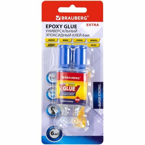 Клей универсальный Brauberg EXTRA эпоксидный шприц (смола+отвердитель) 3+3 мл суперпрочный 608104 HE-06