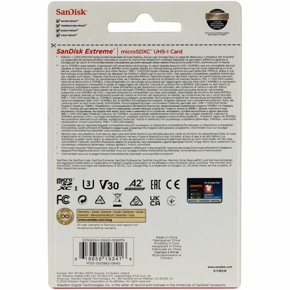 Карта памяти microSDXC SanDisk Extreme 64Gb (SDSQXAH-064G-GN6MN) - фото №11