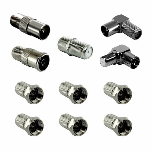 Комплект телевизионных разъёмов Штекер TVF - 2 шт Гнездо TVF - 2 шт Соединитель кабеля - 1 шт F-коннектор - 6 шт 476₽