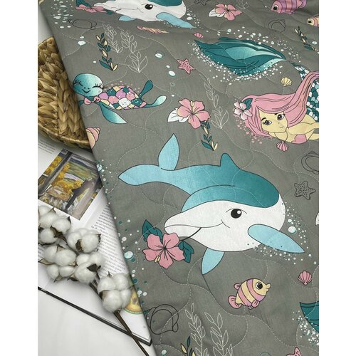 фото Стеганое полотно для одеял покрывал бортиков в кроватку дельфинчик / 1 п. м. / ширина 150 см евросервис