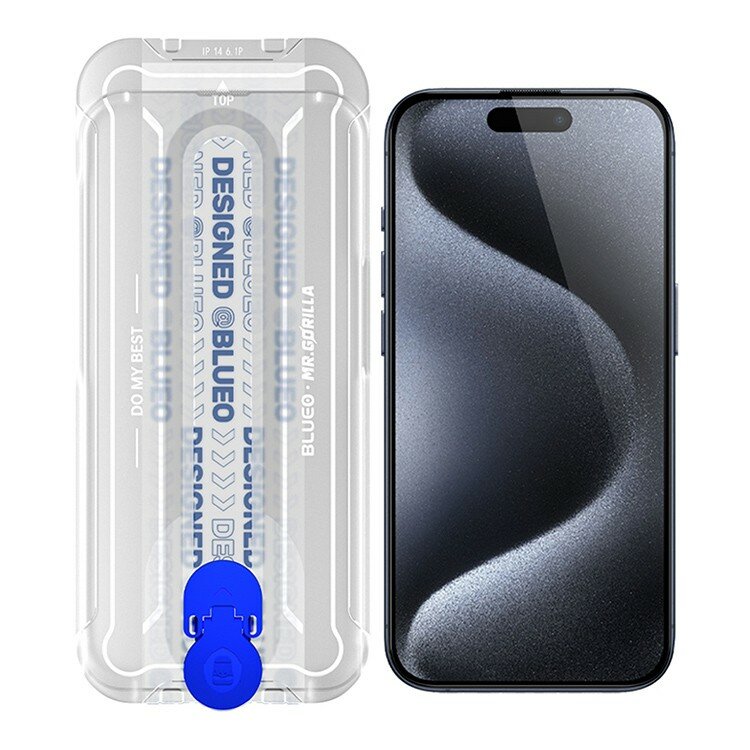 BlueO стекло с защитной сеткой динамика для iPhone 15 Pro Max, Large arc Anti-Dust Anti-Static Black +instal — фото 1
