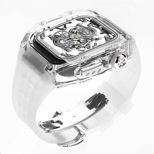 Премиальный ремешок для Apple Watch 44 45 mm в стиле Richard Mille ClearSilver T 6533₽