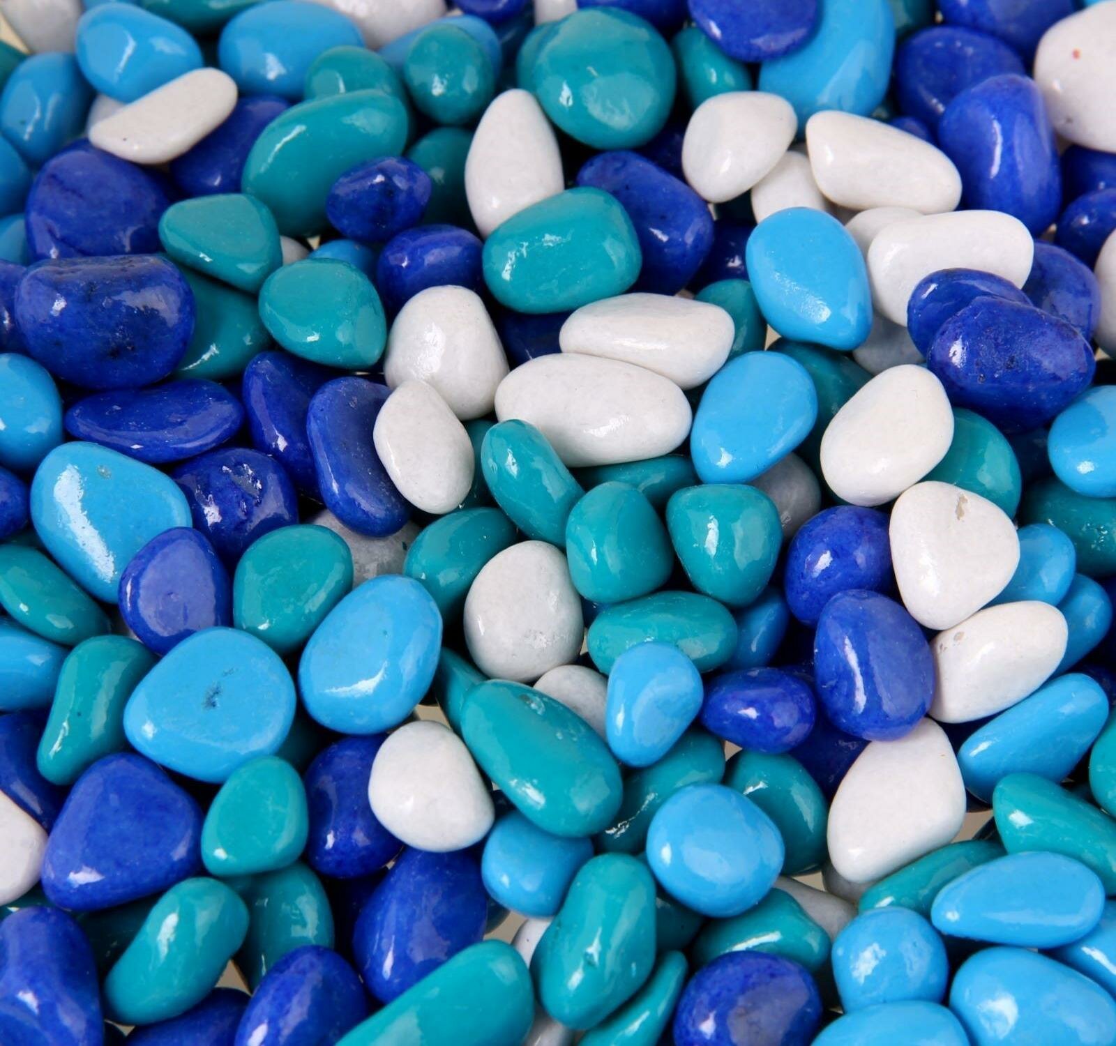 Грунт для аквариума "Галька цветная, голубой-синий-белый-бирюзовый" 800г фр 8-12 мм