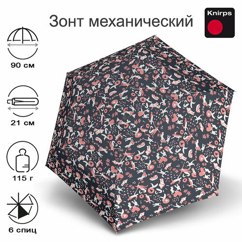 Мини-зонт Knirps, черный, розовый